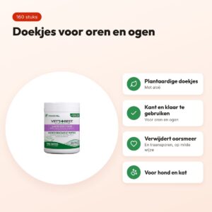 Vet's Best Clean Ear/Eye wipes 160 stuks – plantaardig, hond en kat – voordelen