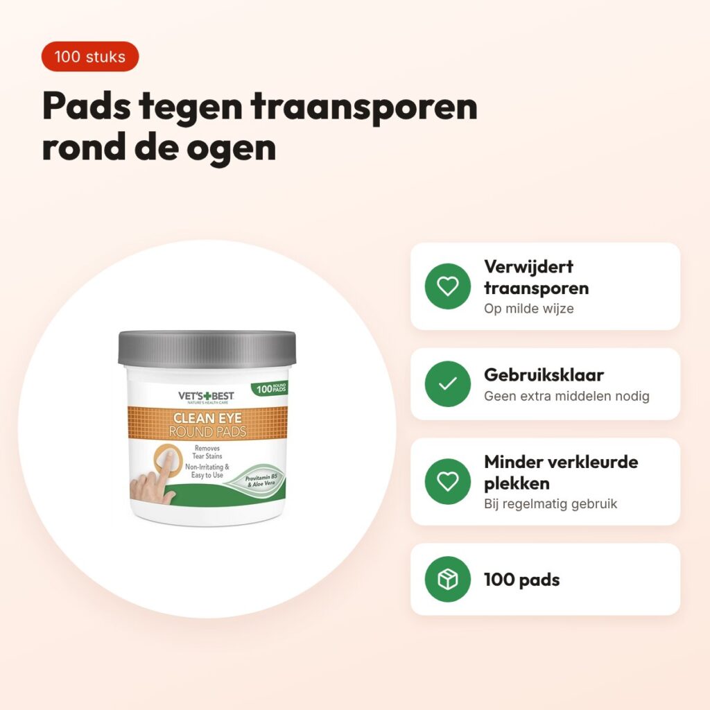 Vet's Best Clean Eye round pads 100 stuks – traansporen hond – voordelen