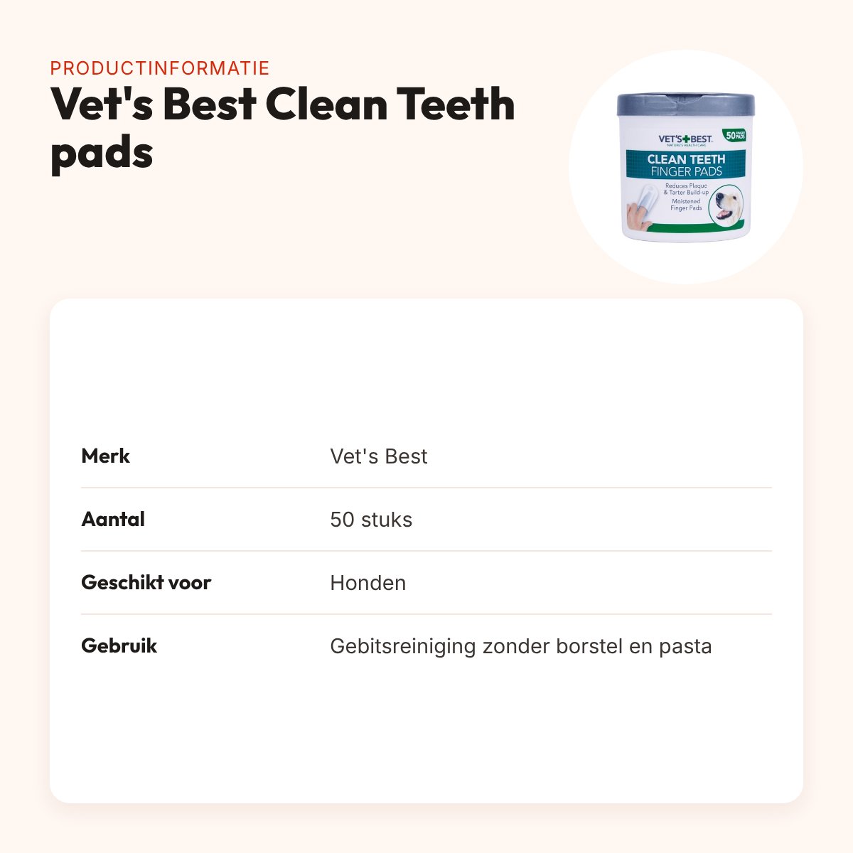 Vet's Best Clean Teeth finger pads 50 stuks – gebitsreiniging hond – productinformatie
