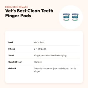 Vet's Best Clean Teeth Finger Pads hond 50 stuks – multipack 2 stuks – productinformatie