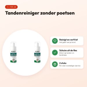 Vet's Best Dental Foam tandenreiniger hond 120 ml – multipack 2 stuks – voordelen