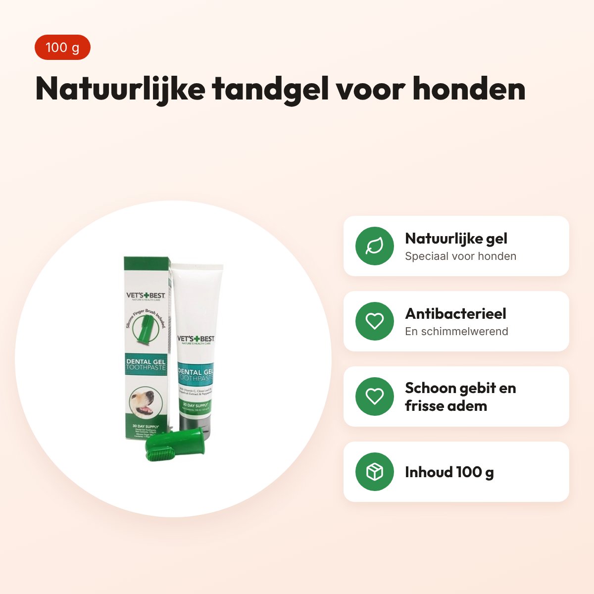 Vet's Best Dental Gel hond 100 g – antibacterieel – voordelen