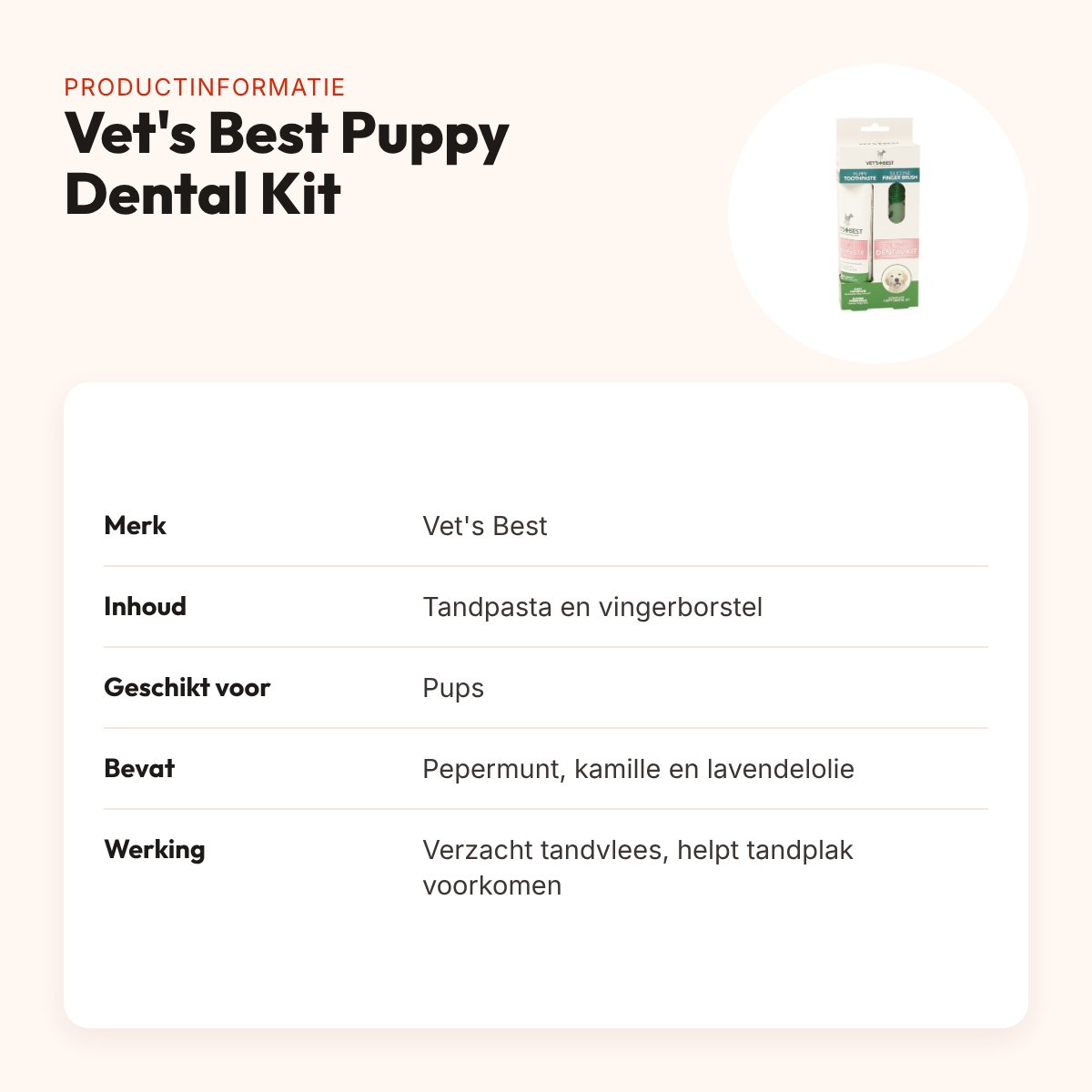 Vet's Best Puppy Dental Kit – tandpasta en vingerborstel voor pups – productinformatie