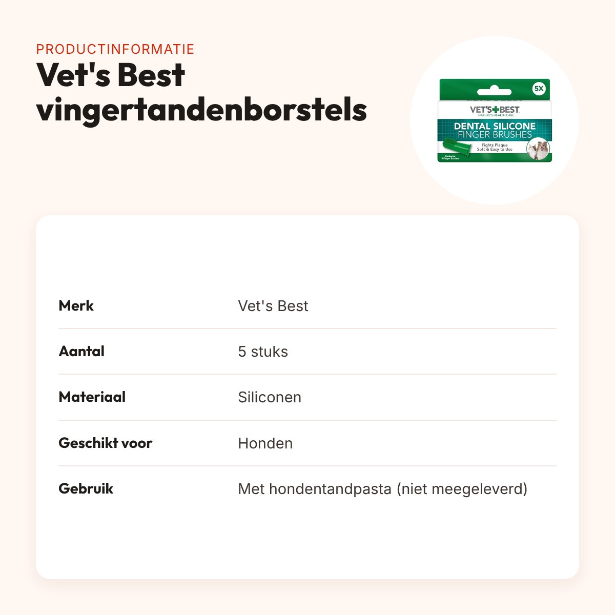 Vet's Best vingertandenborstels siliconen 5 stuks – voor honden – productinformatie