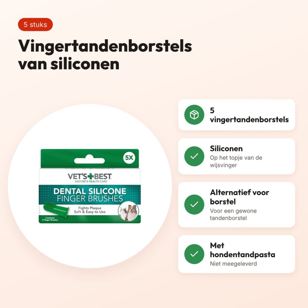 Vet's Best vingertandenborstels siliconen 5 stuks – voor honden – voordelen