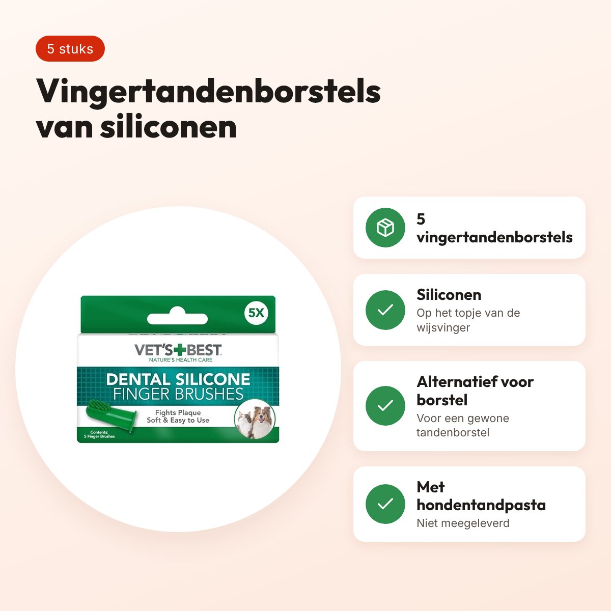 Vet's Best vingertandenborstels siliconen 5 stuks – voor honden – voordelen