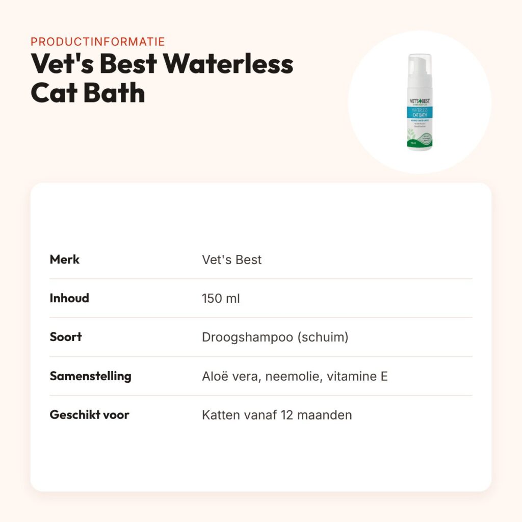 Vet's Best Waterless Cat Bath droogshampoo 150 ml – schuim voor katten – productinformatie
