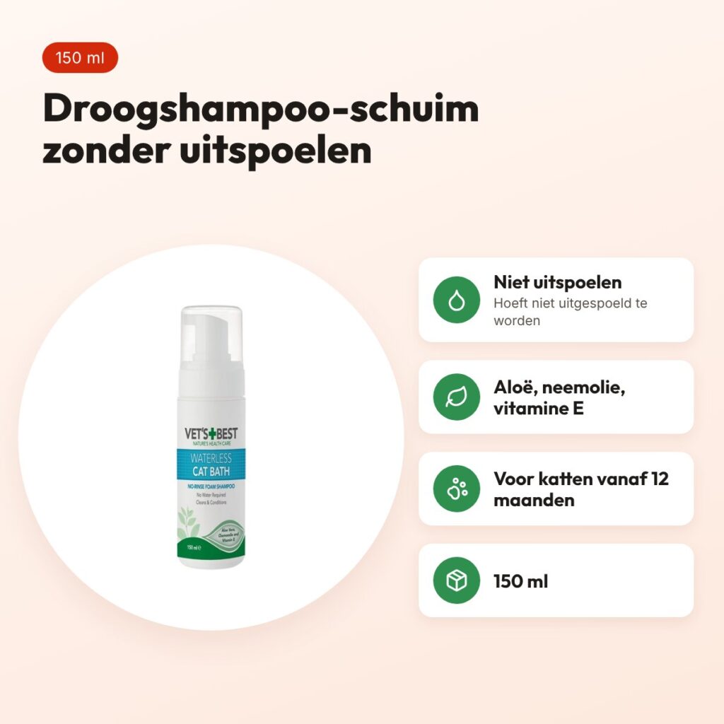 Vet's Best Waterless Cat Bath droogshampoo 150 ml – schuim voor katten – voordelen