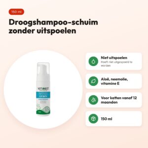 Vet's Best Waterless Cat Bath droogshampoo 150 ml – schuim voor katten – voordelen