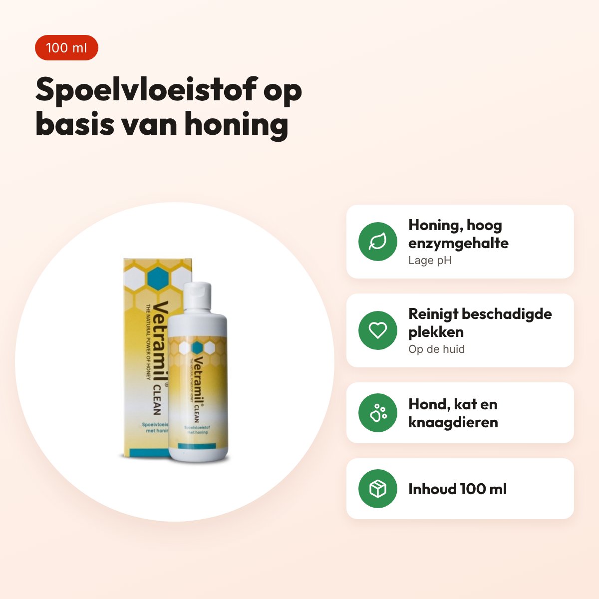 Vetramil Clean spoelvloeistof 100 ml – op basis van honing – voordelen