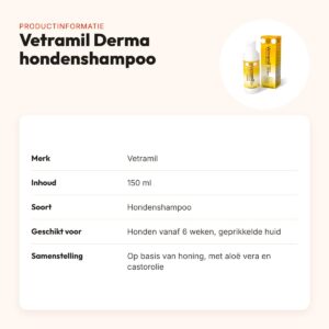 Vetramil Derma hondenshampoo 150 ml – honing en aloë vera, geprikkelde huid – productinformatie