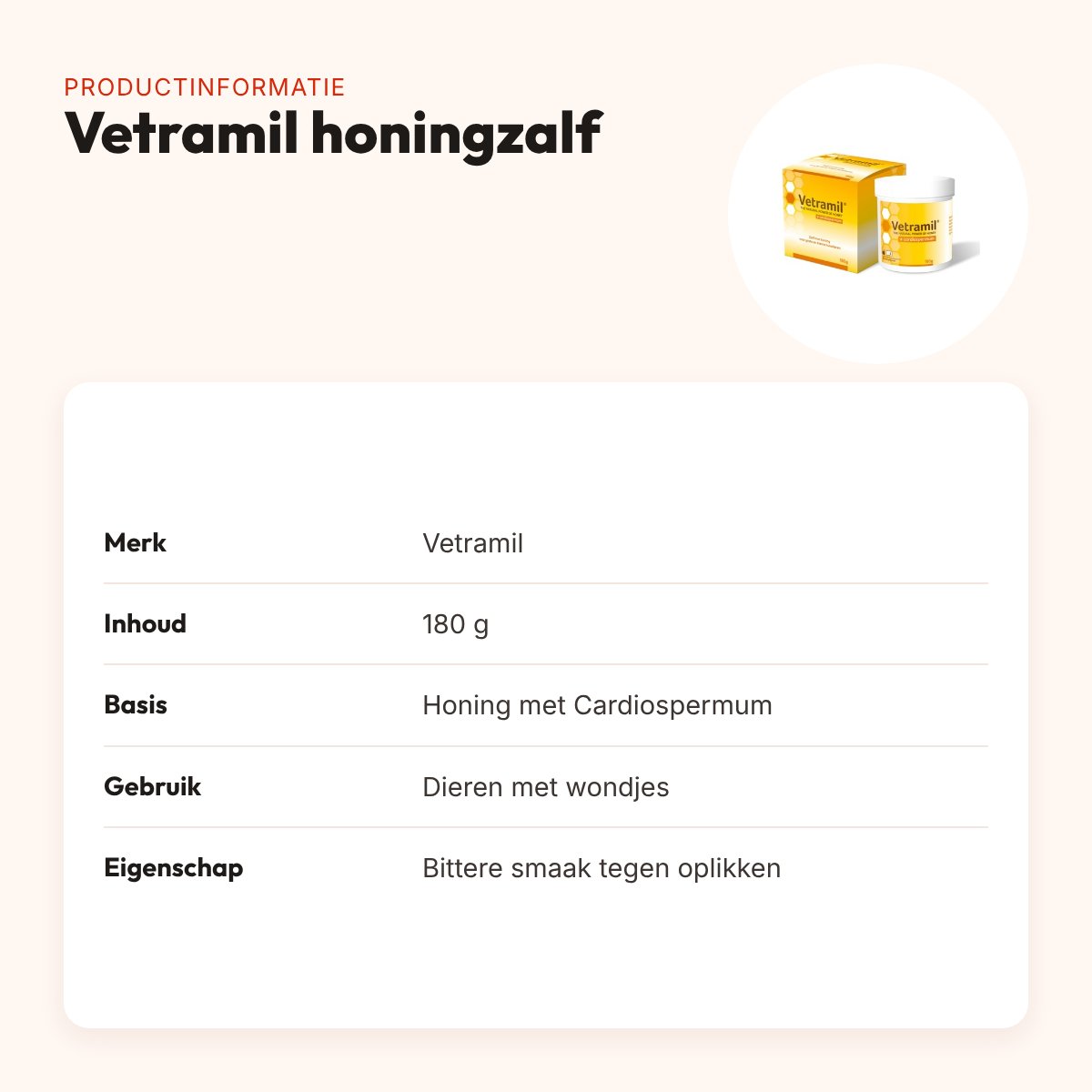 Vetramil honingzalf met Cardiospermum 180 g – voor dieren met wondjes – productinformatie