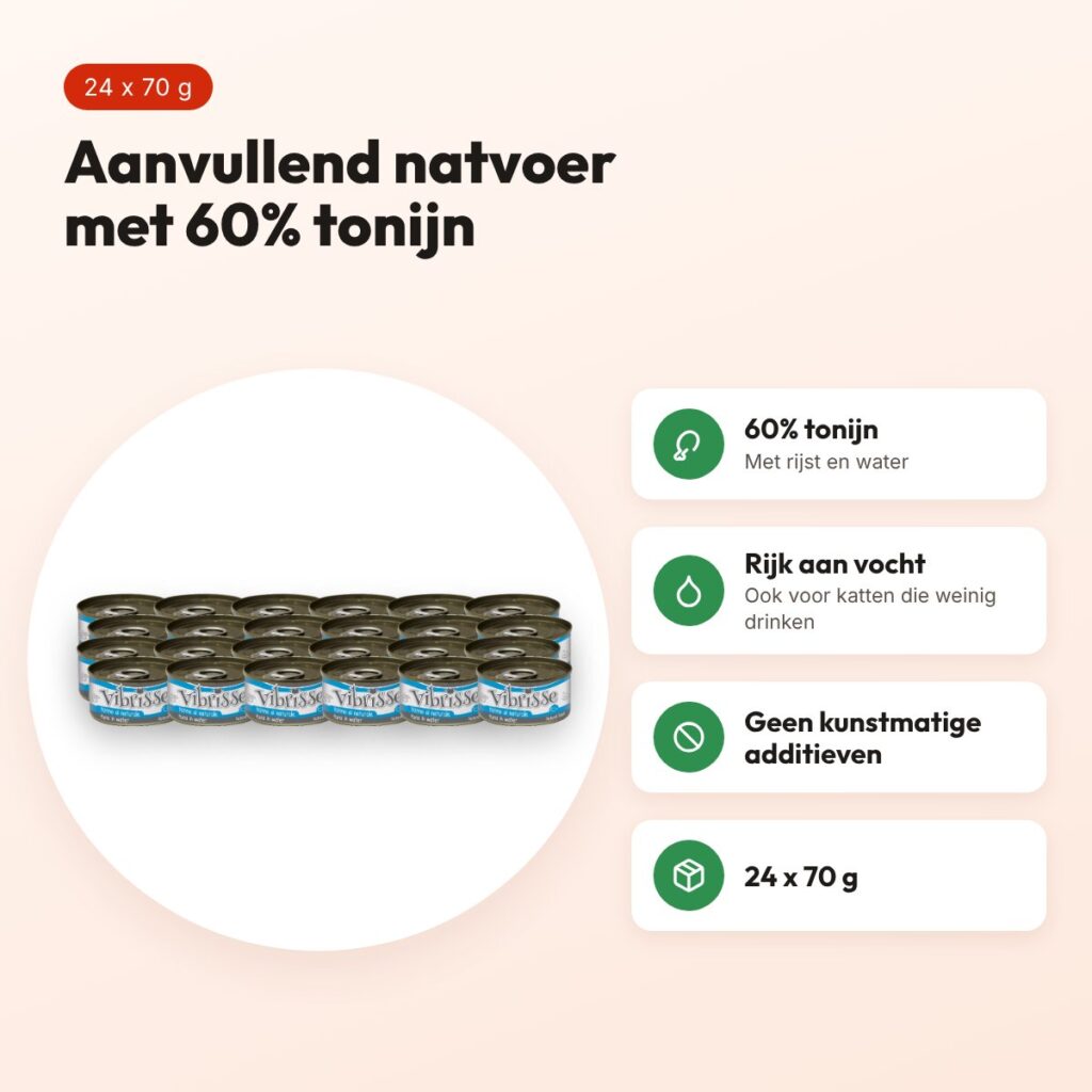 Vibrisse kattenvoer tonijn 24 x 70 g – aanvullend natvoer met rijst – voordelen