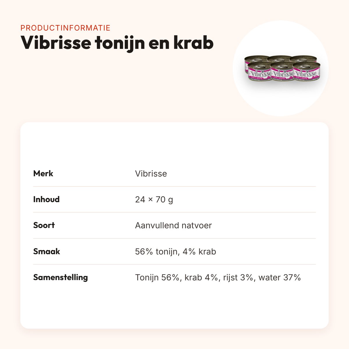 Vibrisse kattenvoer tonijn en krab 24 x 70 g – aanvullend natvoer – productinformatie