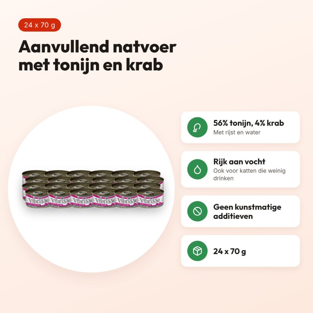 Vibrisse kattenvoer tonijn en krab 24 x 70 g – aanvullend natvoer – voordelen