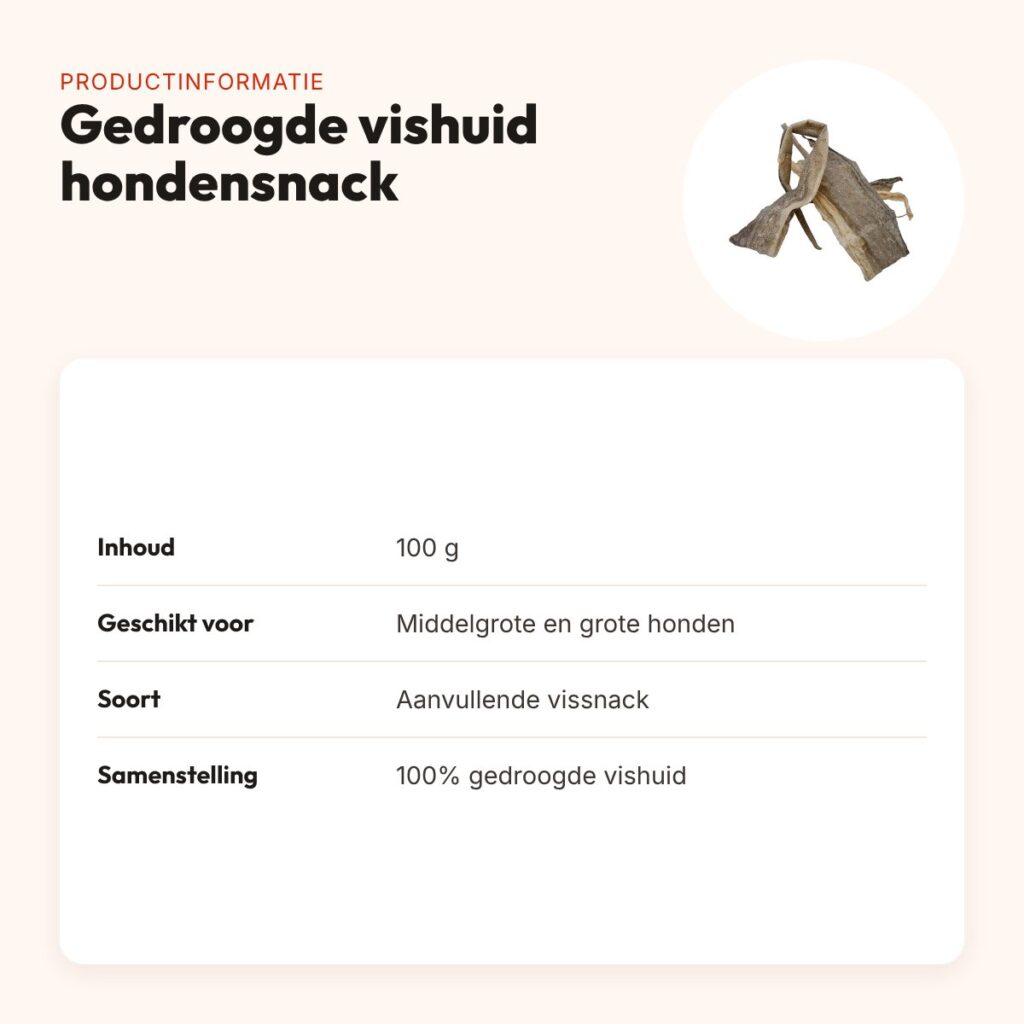 Vishuid gedroogd 100 g – snack voor middelgrote en grote honden – productinformatie
