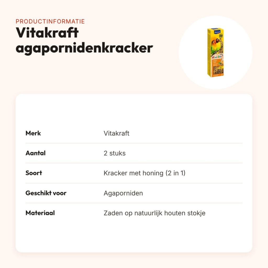 Vitakraft agapornidenkracker honing 2 in 1 – 2 stuks – productinformatie