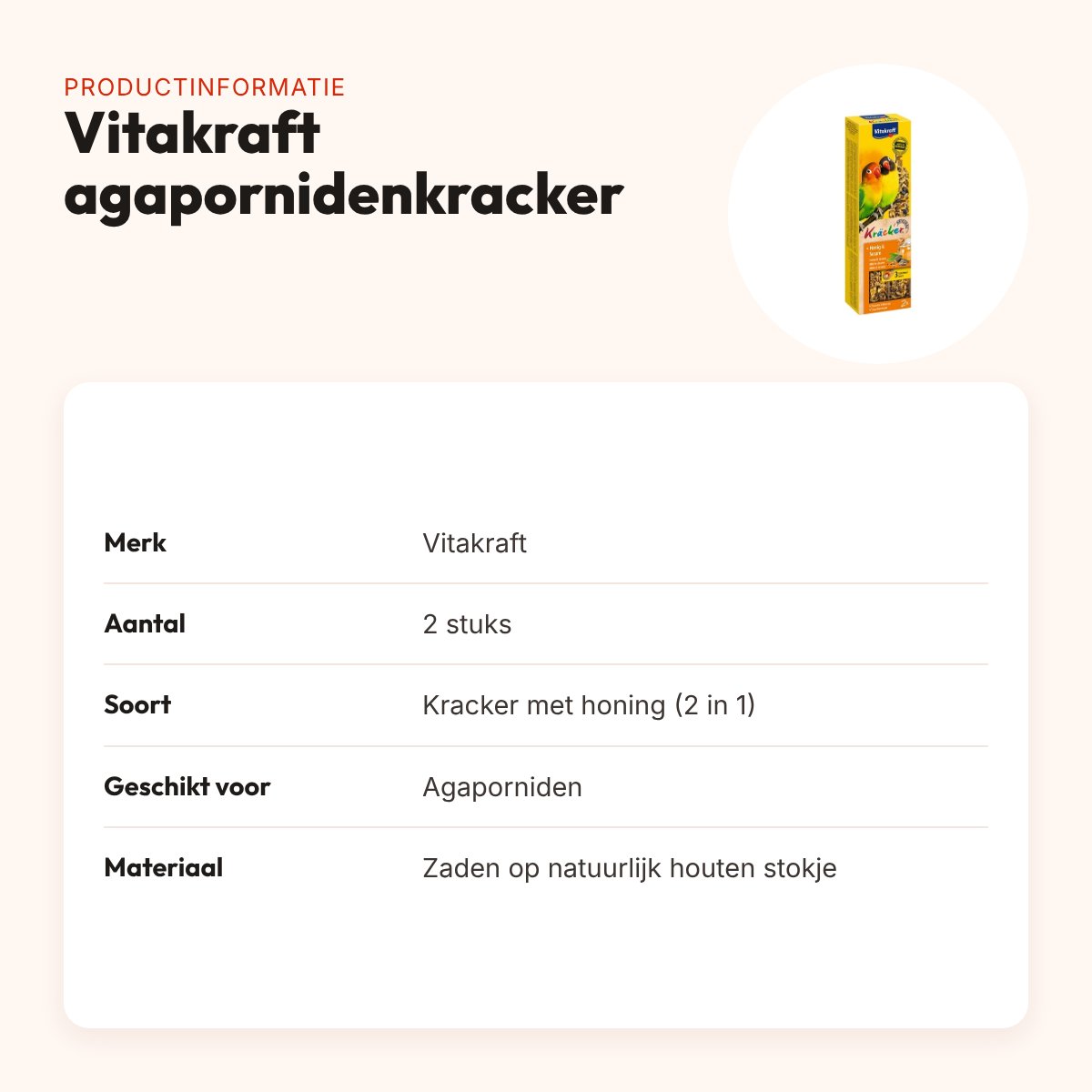 Vitakraft agapornidenkracker honing 2 in 1 – 2 stuks – productinformatie