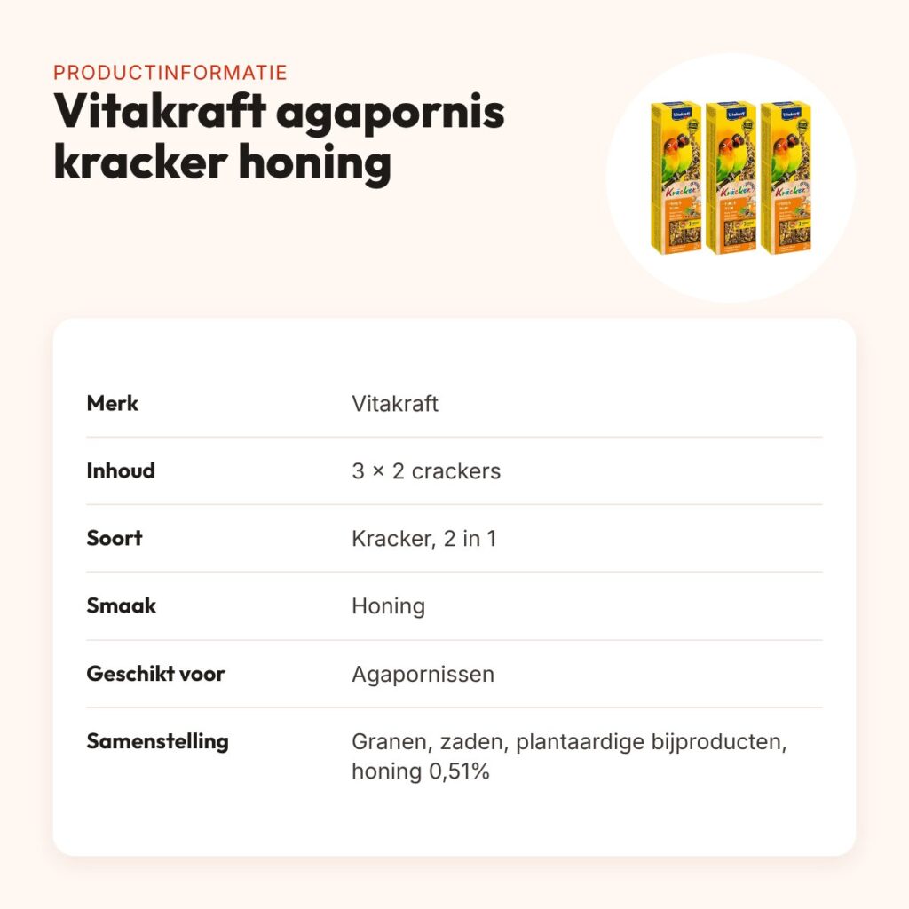 Vitakraft agapornis kracker honing 2 in 1 – multipack 3 x 2 stuks – productinformatie