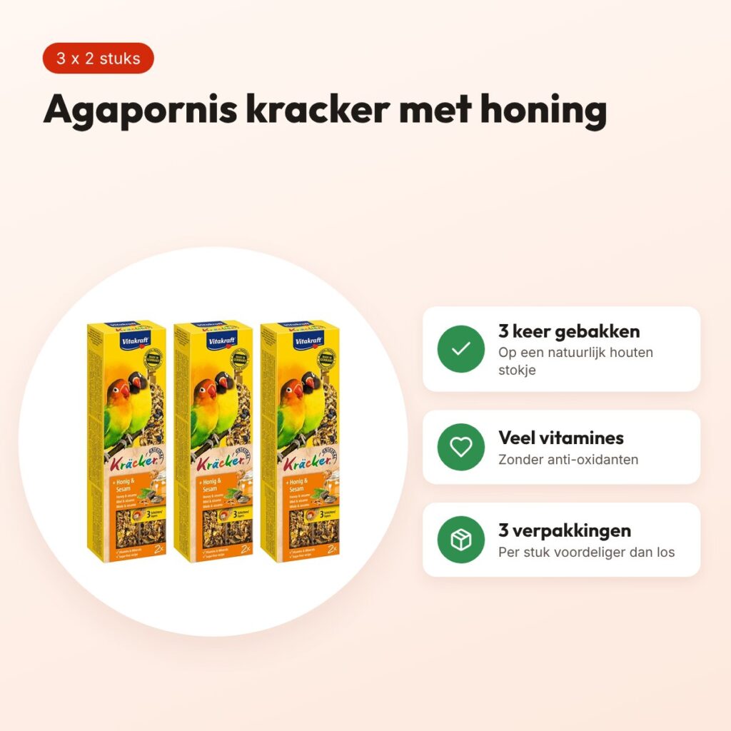 Vitakraft agapornis kracker honing 2 in 1 – multipack 3 x 2 stuks – voordelen