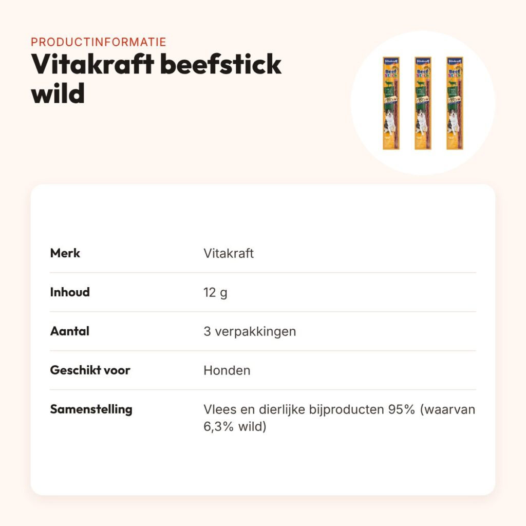 Vitakraft beefstick hond met wild 12 g – hartige snack – multipack 3 stuks – productinformatie