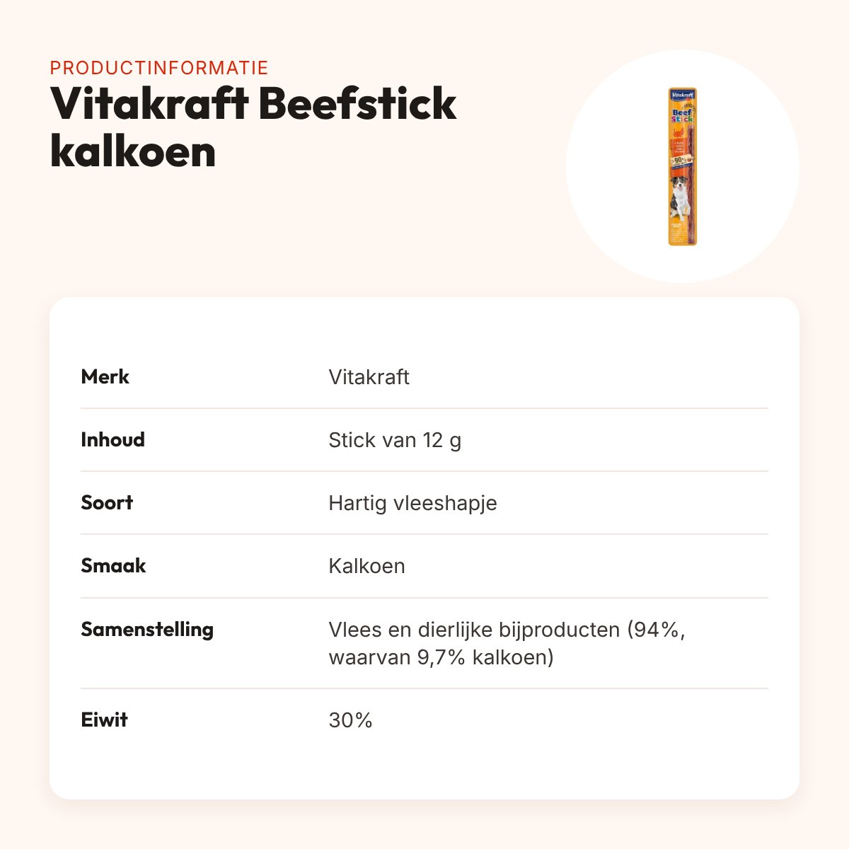 Vitakraft Beefstick kalkoen 12 g – hartig vleeshapje voor honden – productinformatie