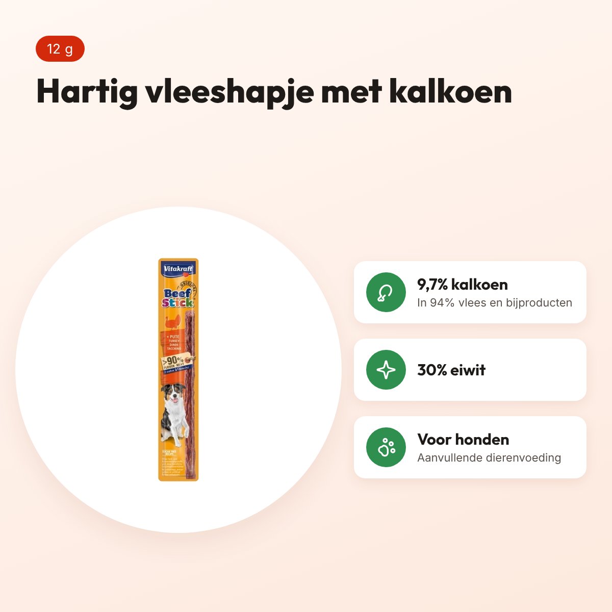 Vitakraft Beefstick kalkoen 12 g – hartig vleeshapje voor honden – voordelen
