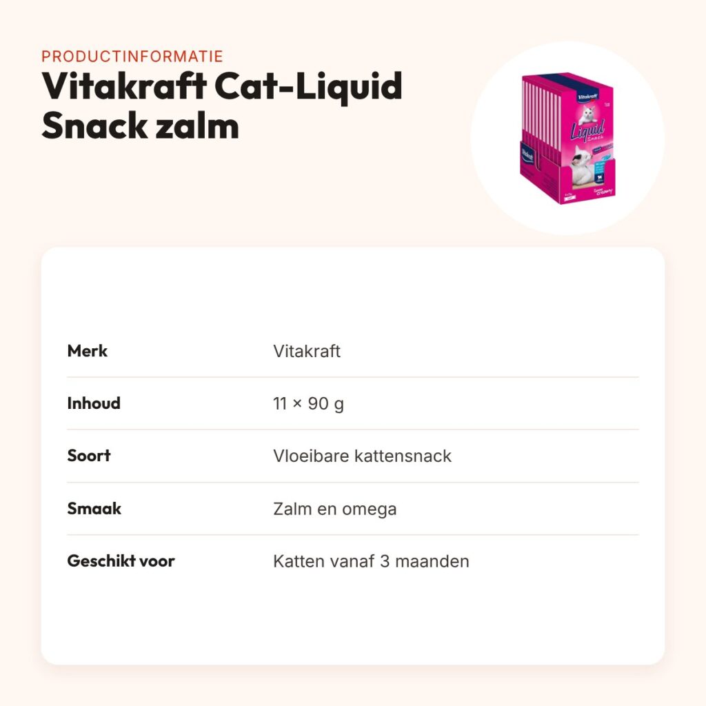Vitakraft Cat-Liquid Snack zalm en omega 11 x 90 g – productinformatie