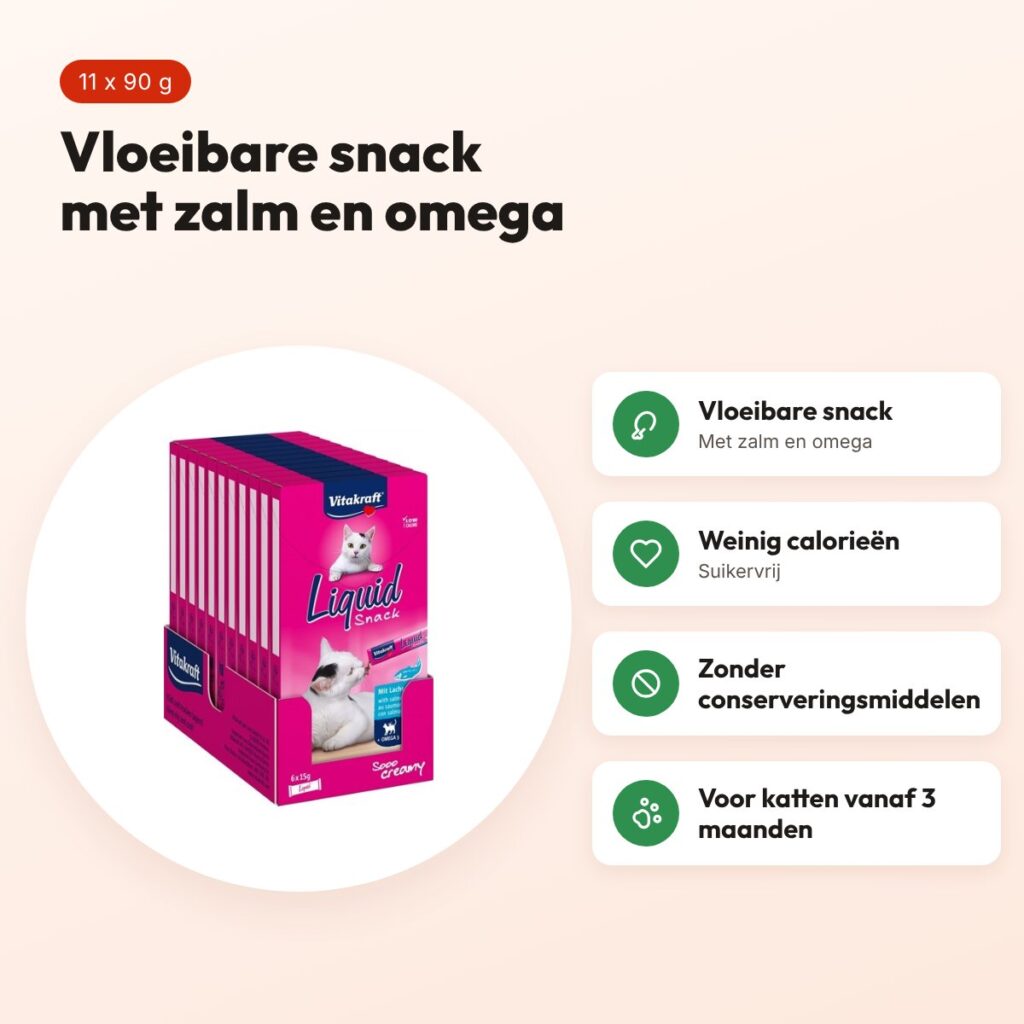 Vitakraft Cat-Liquid Snack zalm en omega 11 x 90 g – voordelen