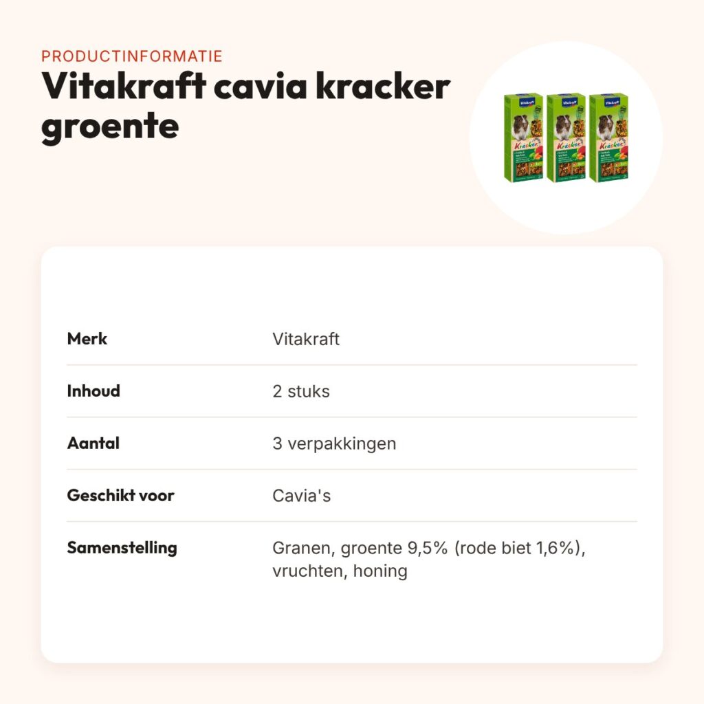 Vitakraft cavia kracker groente 2 in 1 – multipack 3 x 2 stuks – productinformatie