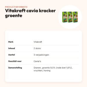 Vitakraft cavia kracker groente 2 in 1 – multipack 3 x 2 stuks – productinformatie