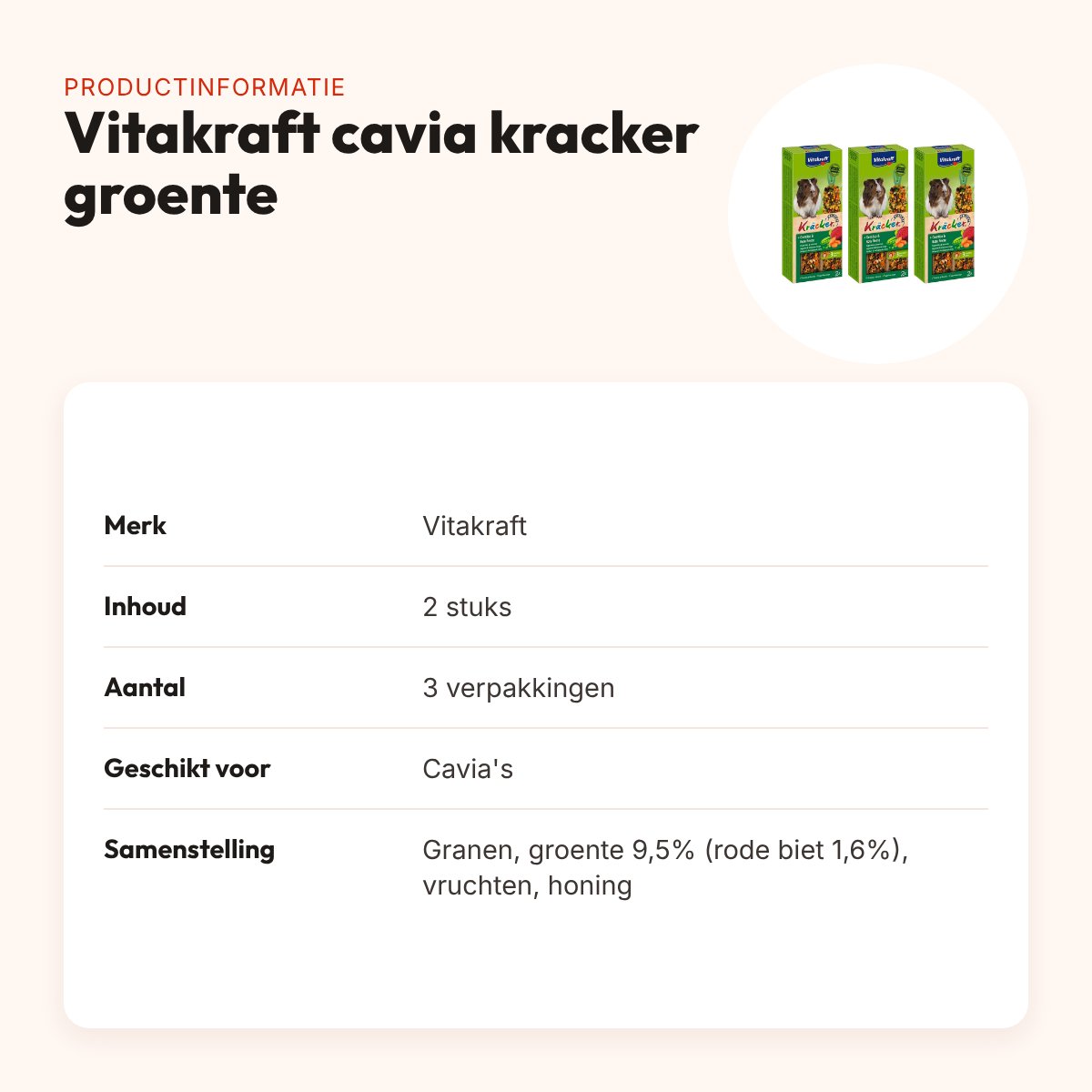 Vitakraft cavia kracker groente 2 in 1 – multipack 3 x 2 stuks – productinformatie