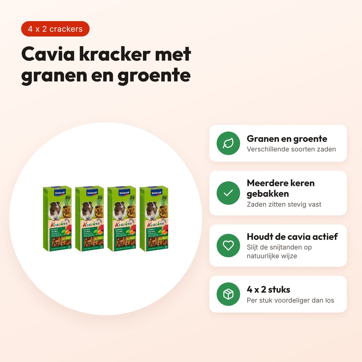 Vitakraft cavia kracker groente 2-in-1 – multipack 4 x 2 stuks – voordelen