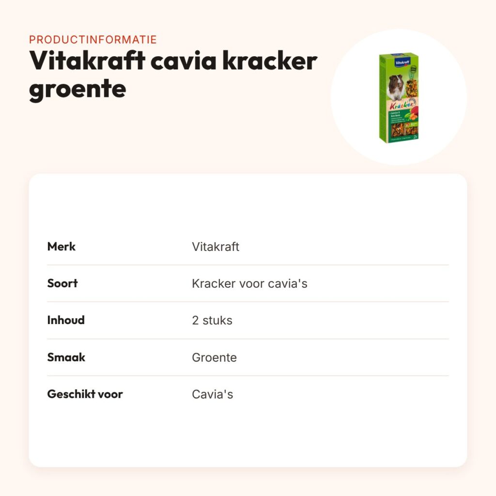 Vitakraft cavia kracker groente 2 in 1 – op houten stokje – productinformatie