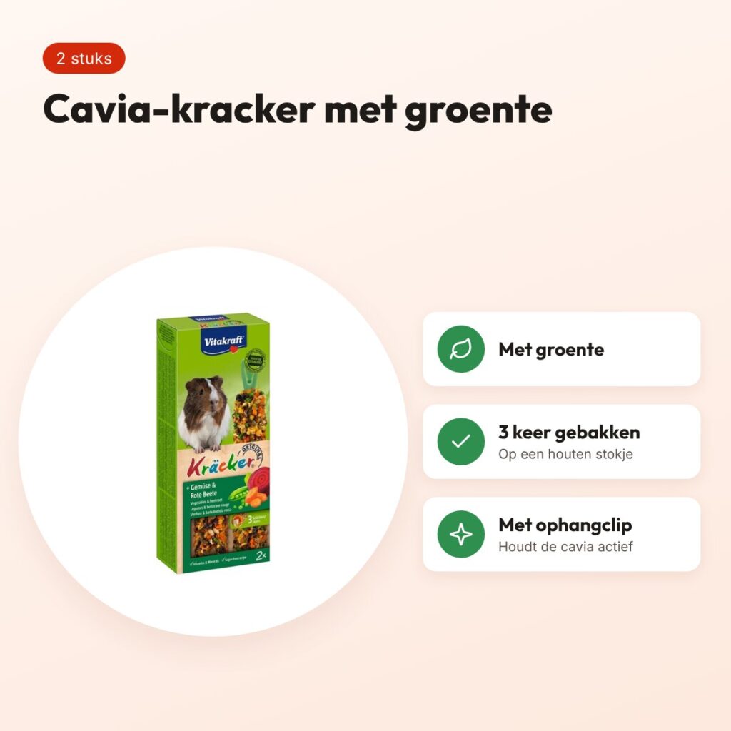 Vitakraft cavia kracker groente 2 in 1 – op houten stokje – voordelen