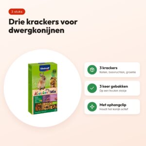 Vitakraft dwergkonijn kracker noten, bosvruchten, groente 3 in 1 – 3 stuks – voordelen