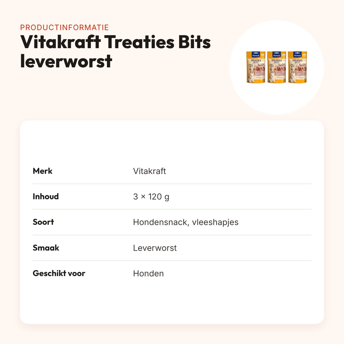 Vitakraft hondensnack Treaties Bits leverworst 120 g – multipack 3 stuks – productinformatie