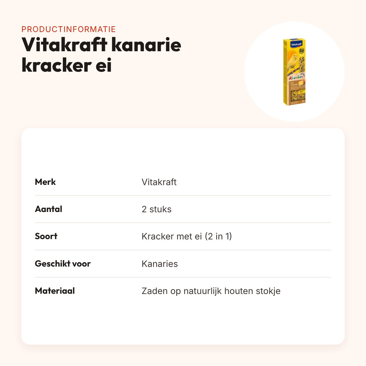 Vitakraft kanarie kracker ei 2 in 1 – 2 stuks – productinformatie