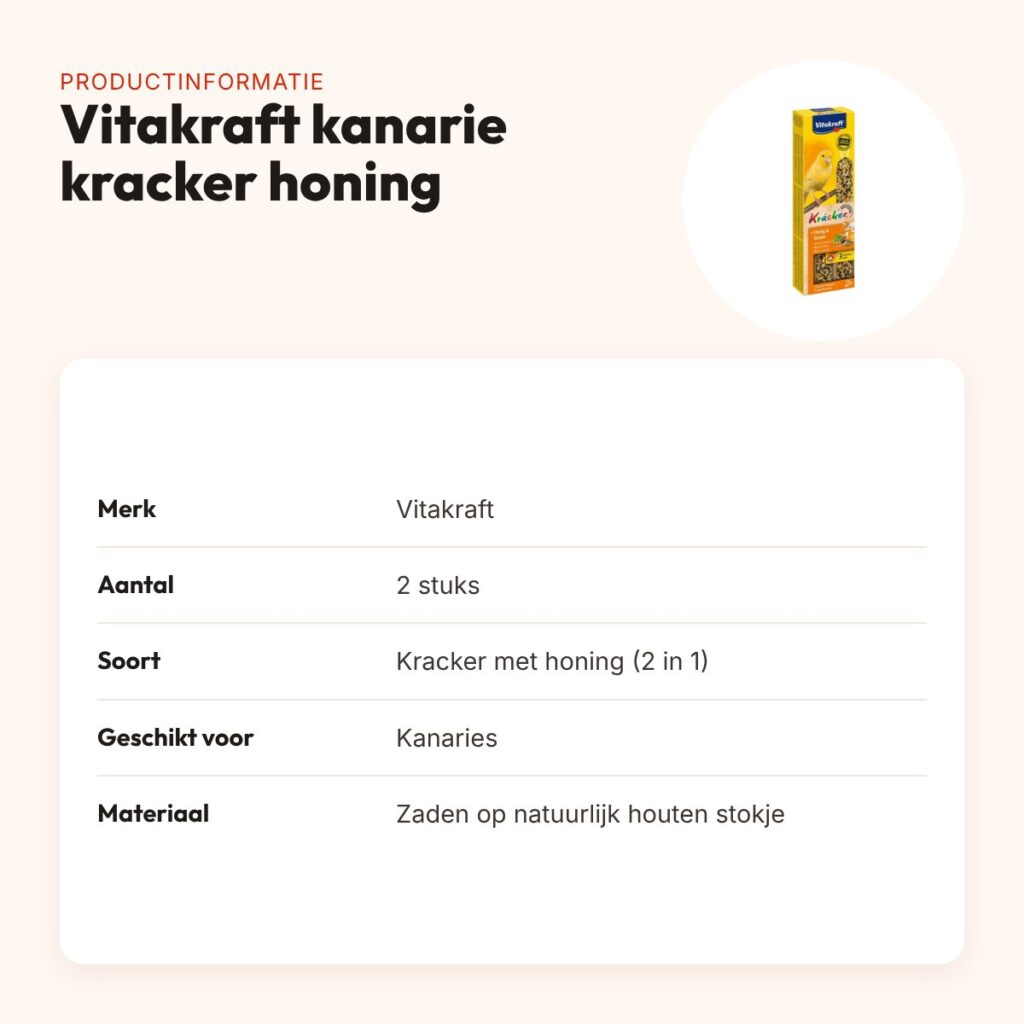 Vitakraft kanarie kracker honing 2 in 1 – 2 stuks – productinformatie