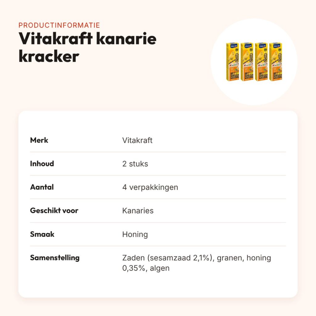 Vitakraft kanarie kracker honing 2 in 1 – multipack 4 x 2 stuks – productinformatie