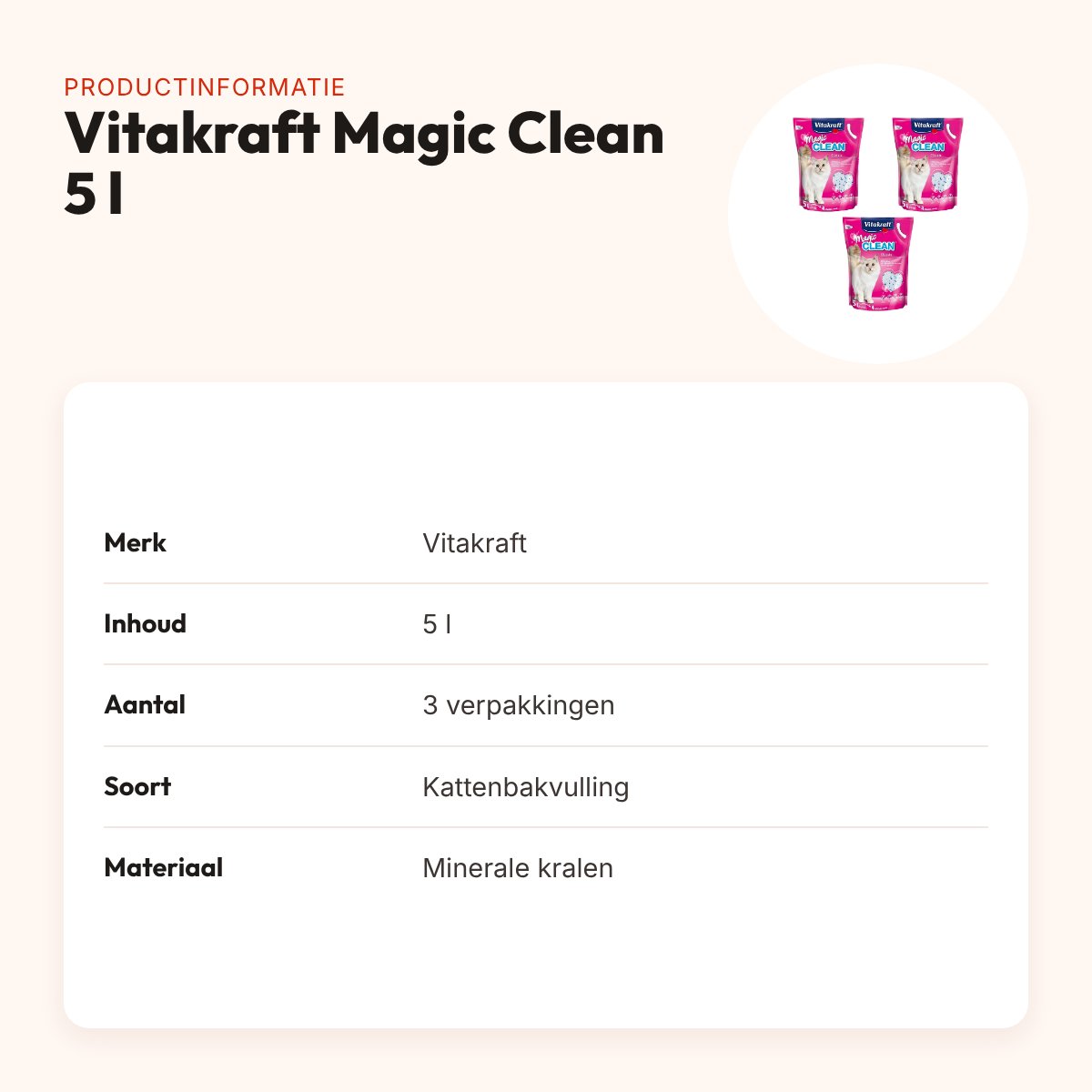 Vitakraft Magic Clean kattenbakvulling 5 l – multipack 3 stuks – productinformatie