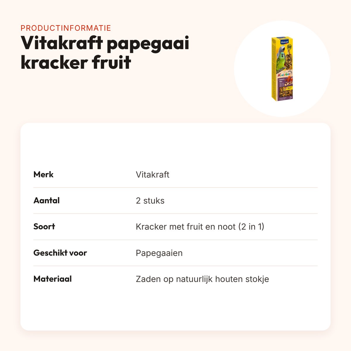 Vitakraft papegaai kracker fruit en noot 2 in 1 – 2 stuks – productinformatie