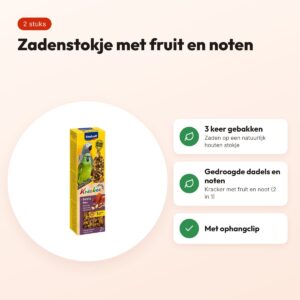 Vitakraft papegaai kracker fruit en noot 2 in 1 – 2 stuks – voordelen