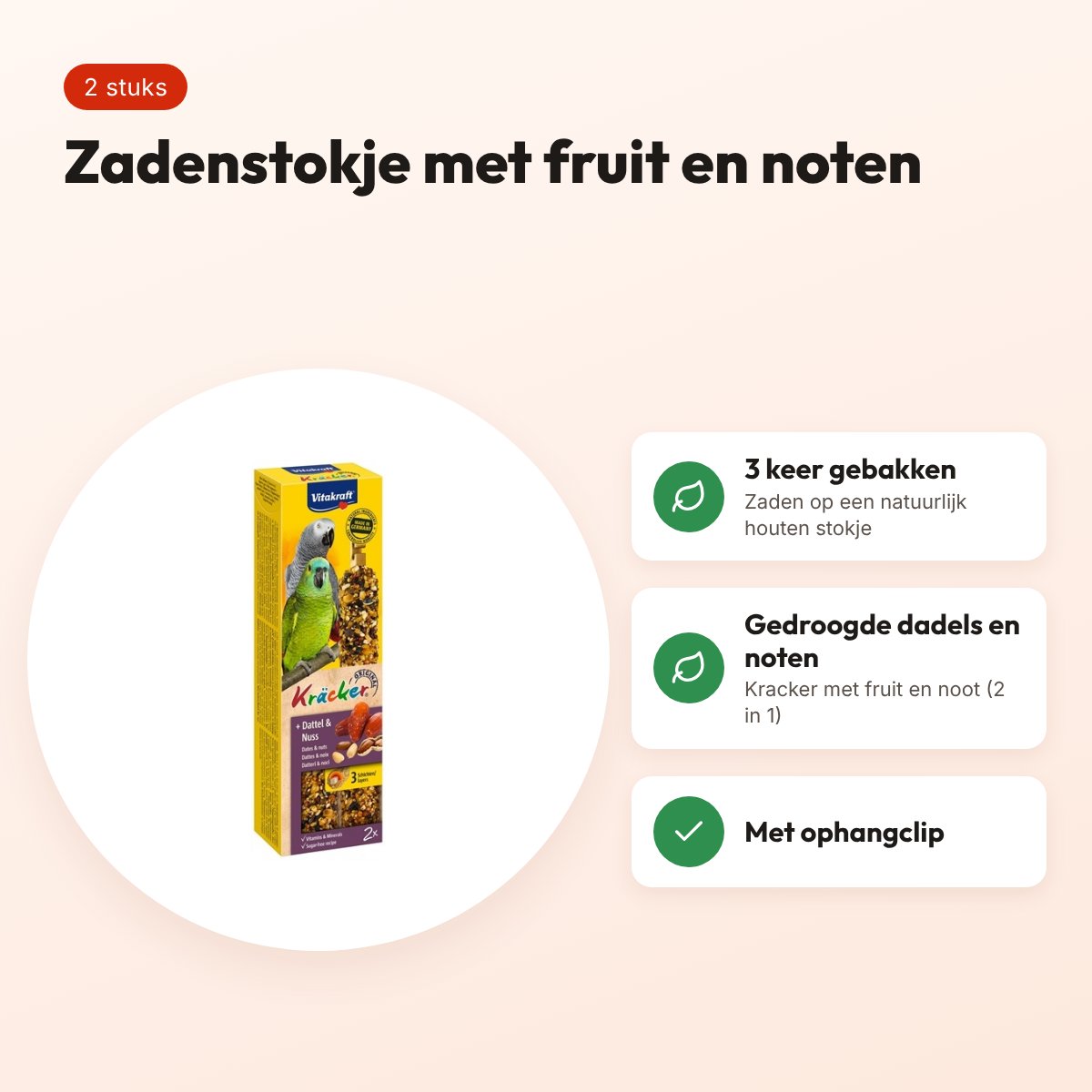 Vitakraft papegaai kracker fruit en noot 2 in 1 – 2 stuks – voordelen