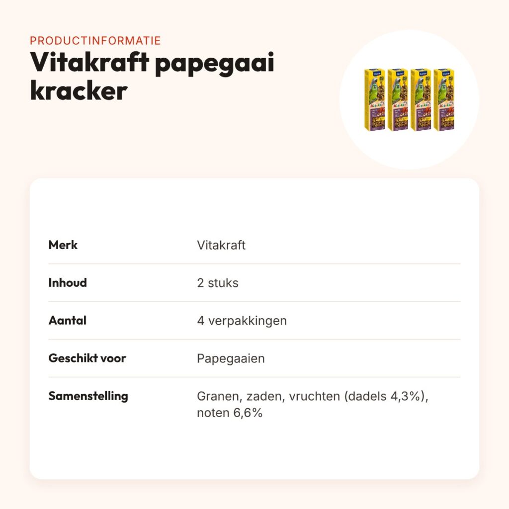 Vitakraft papegaai kracker fruit en noot 2 in 1 – multipack 4 x 2 stuks – productinformatie