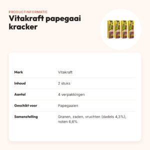 Vitakraft papegaai kracker fruit en noot 2 in 1 – multipack 4 x 2 stuks – productinformatie
