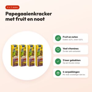 Vitakraft papegaai kracker fruit en noot 2 in 1 – multipack 4 x 2 stuks – voordelen