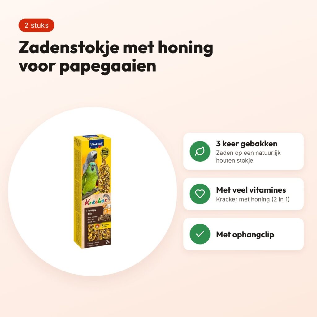 Vitakraft papegaai kracker honing 2 in 1 – 2 stuks – voordelen
