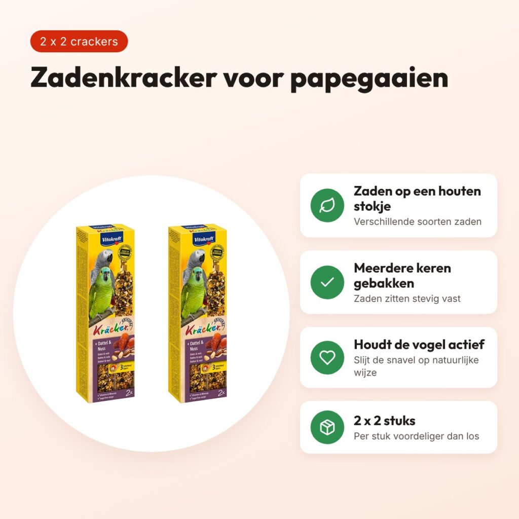 Vitakraft papegaaienkracker fruit en noot 2-in-1 – multipack 2 x 2 stuks – voordelen