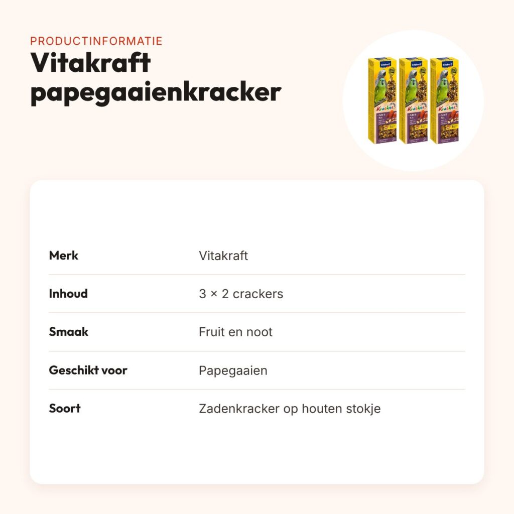 Vitakraft papegaaienkracker fruit en noot 2-in-1 – multipack 3 x 2 stuks – productinformatie